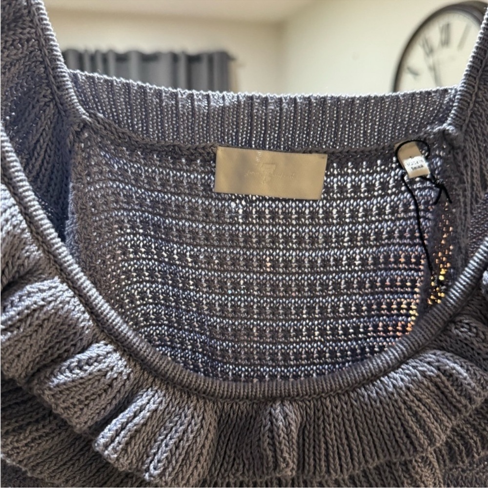 7 For All Mankind Blue Ruffled Knit sweater - Picture 4 of 9